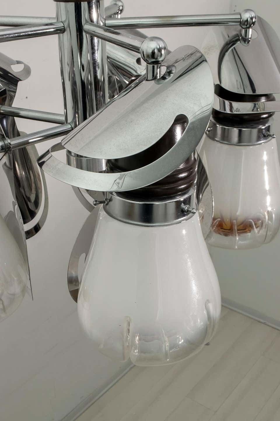 1591.0 Mazzega Mid Century Modern Italian Murano Glass And Steel Chandelier, 1970s photo