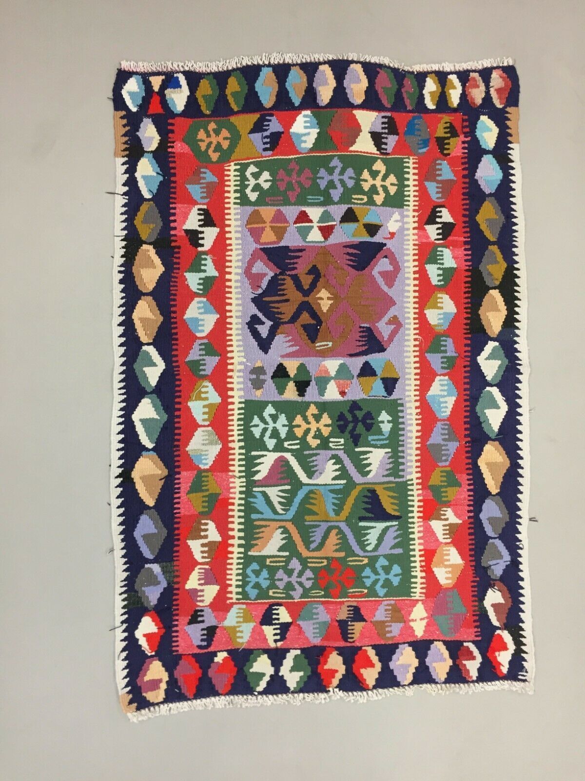 Small Vintage Turkish Kilim 131x88 Cm Tribal Kelim Rug, Black, Red, Blue, Green