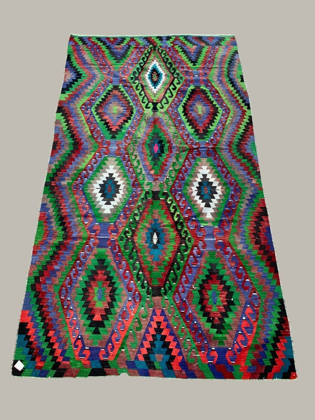 Vintage Turkish Kilim 340x183 Cm Wool Kelim Rug Large Purple, Green, Black, Blue