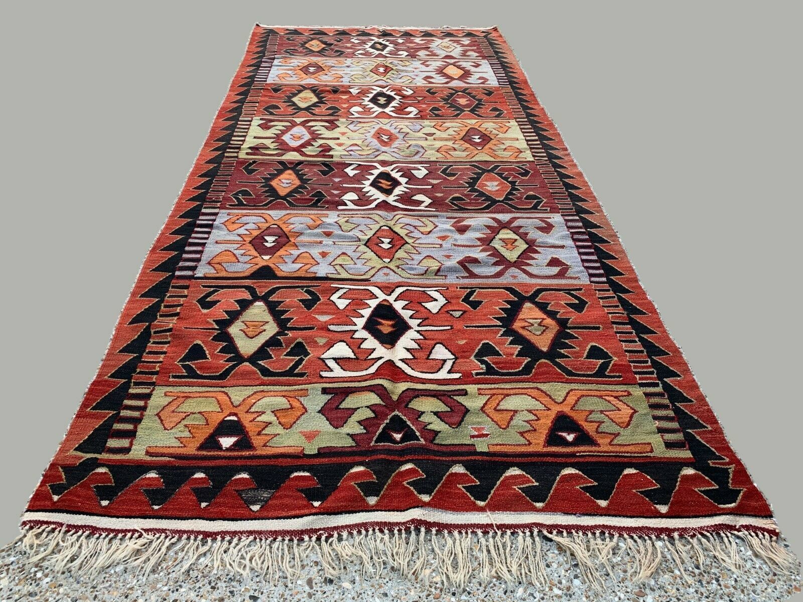 Vintage Turkish Kilim 369x160 Cm Tribal Kelim Rug Large photo for sale