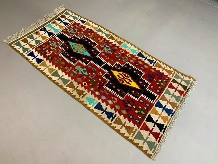 Small Vintage Turkish Kilim 180x93 Cm Wool Kelim Rug Red photo furniture