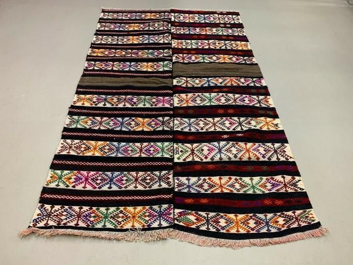 Vintage Turkish Kilim 210x128 Cm Wool Kelim Rug Beige, Brown, Black, Large photo for sale