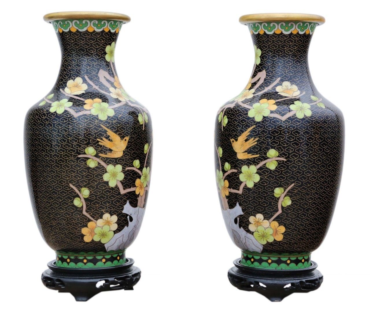 Pair Of Handed 20th Century Chinese Cloisonne Vases photo furniture