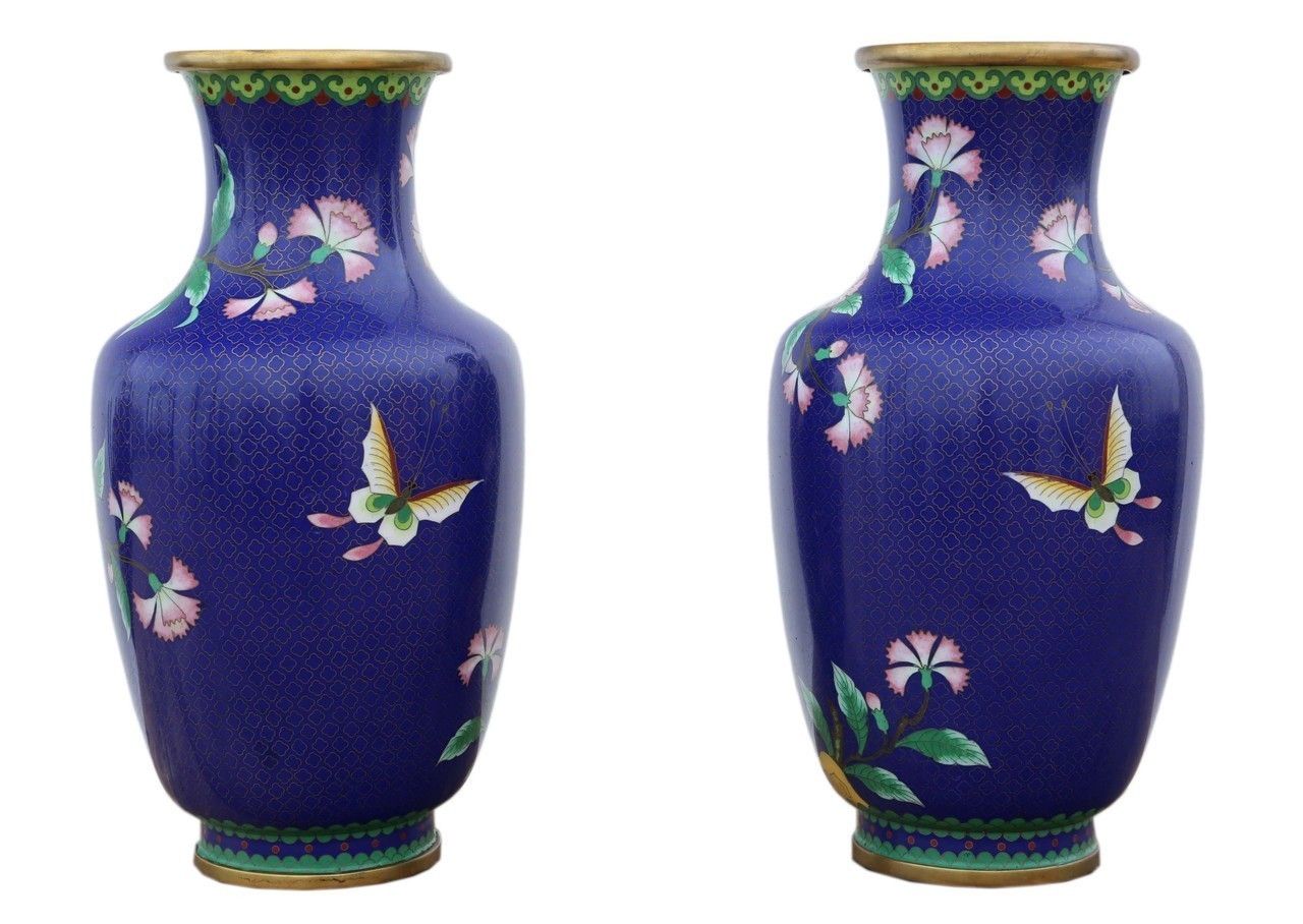 Pair Of Handed Mid 20th Century Chinese Cloisonne Vases. photo furniture