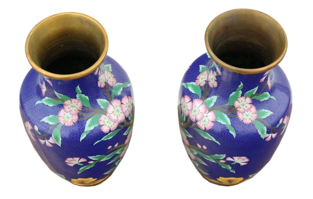 Pair Of Handed Mid 20th Century Chinese Cloisonne Vases. photo 895.0