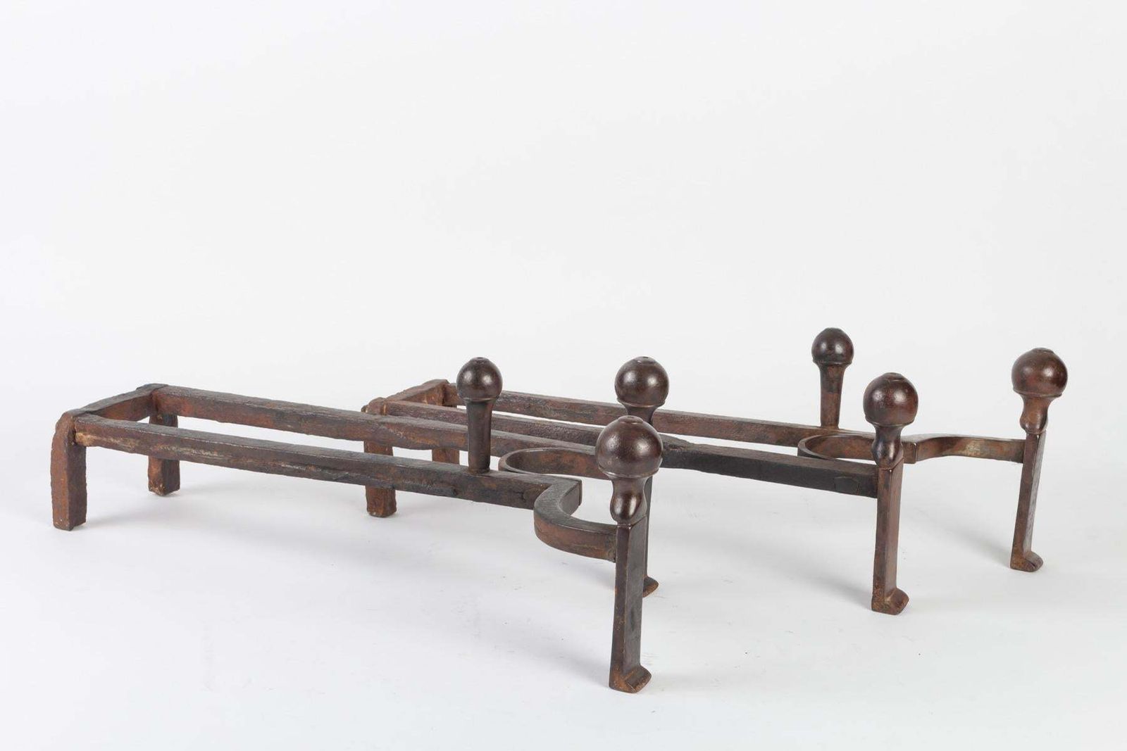 Pair Of Fireplace Dogs In Patinated Bronze, 19th Century