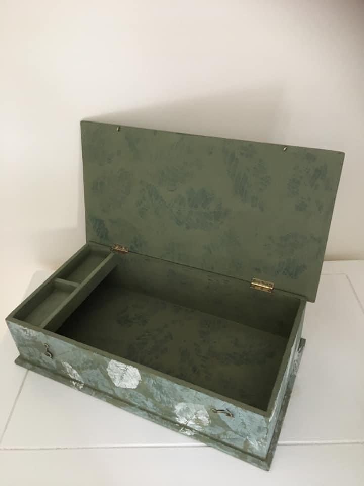 photo furniture Large Hand Painted Wooden Box, Vintage Wooden Box, Leaf Pattern