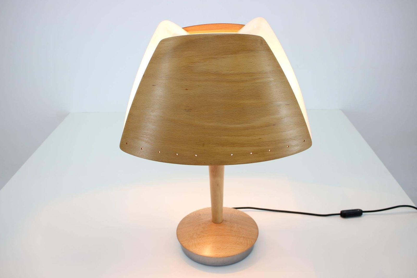 Midcentury French Design Wooden Table Lamp By Lucid / 1970s   Renovated! photo furniture
