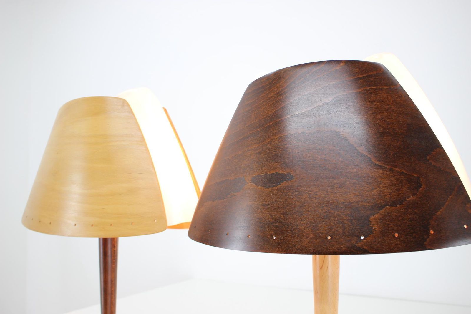 Pair Of Midcentury French Design Wooden Table Lamp By Lucid / 1970s Renovated! photo for sale