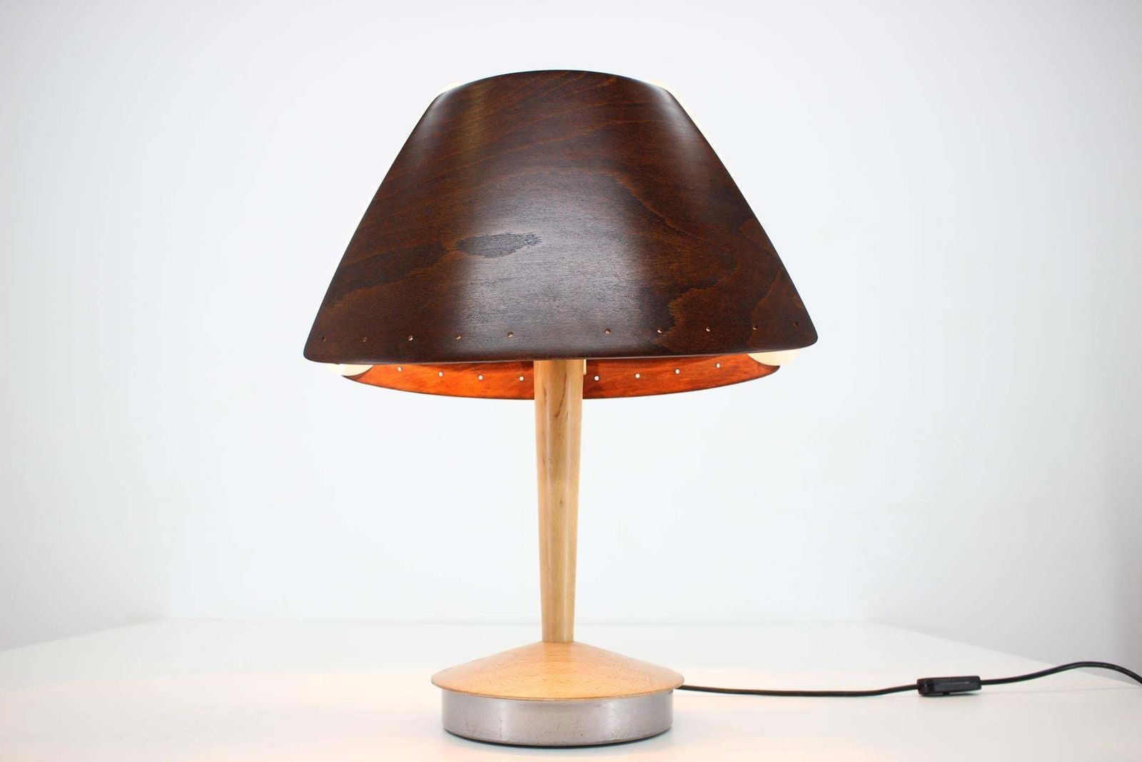 Pair Of Midcentury French Design Wooden Table Lamp By Lucid / 1970s Renovated! photo Lighting