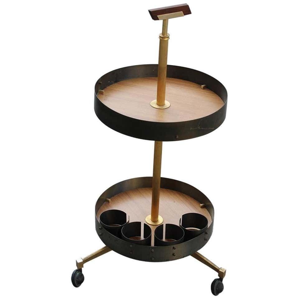 Round Bar Trolley In Brass Curved Steel Italian Midcentury Design
