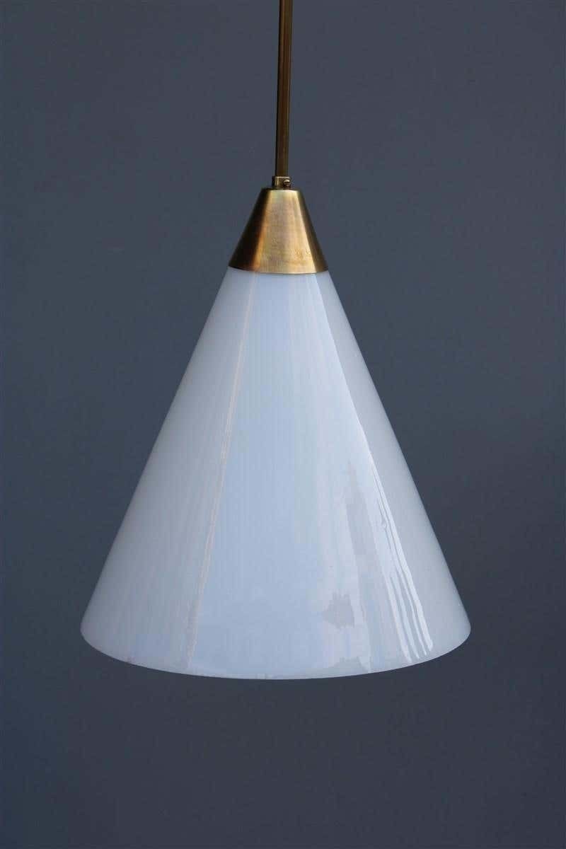 Minimal Midcentury Italian Design Chandelier Brass Gold White Glass Stilnovo photo furniture