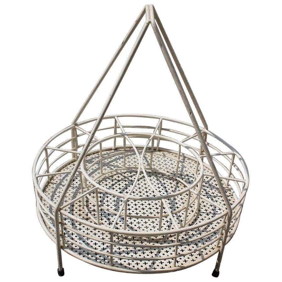 Portable Bar In Perforated White Curved Metal French Design Midcentury, 1950s
