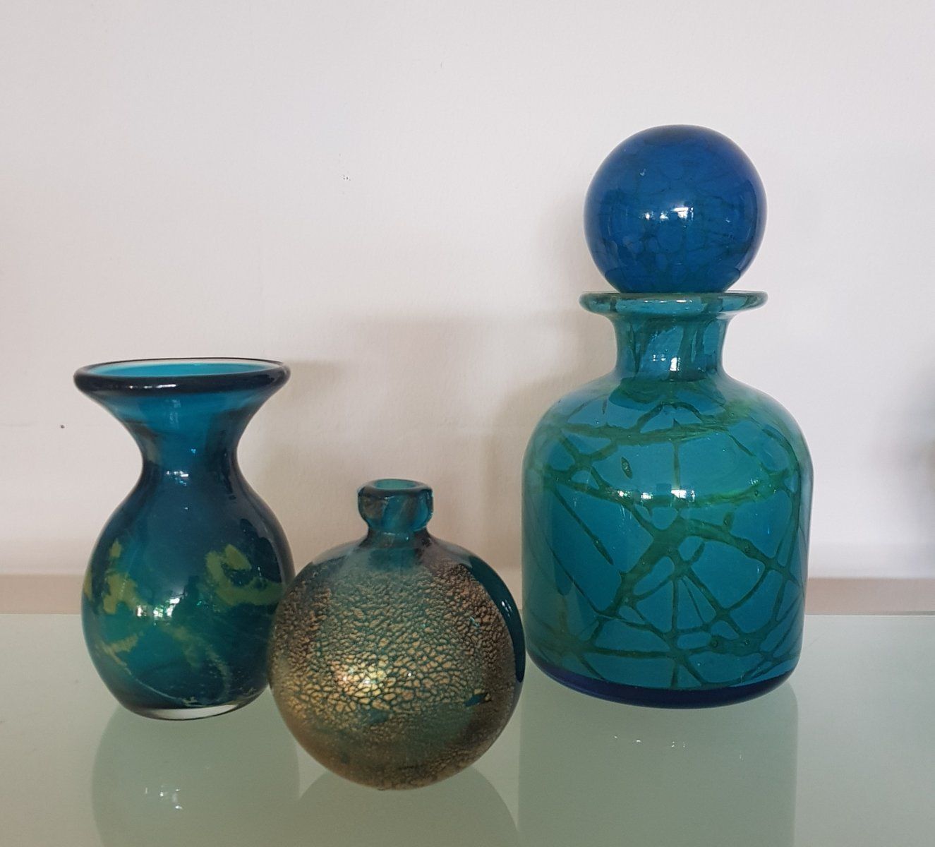 Vase And Carafe Set By Michael Harris For Mdina, 1970s, Set Of 3