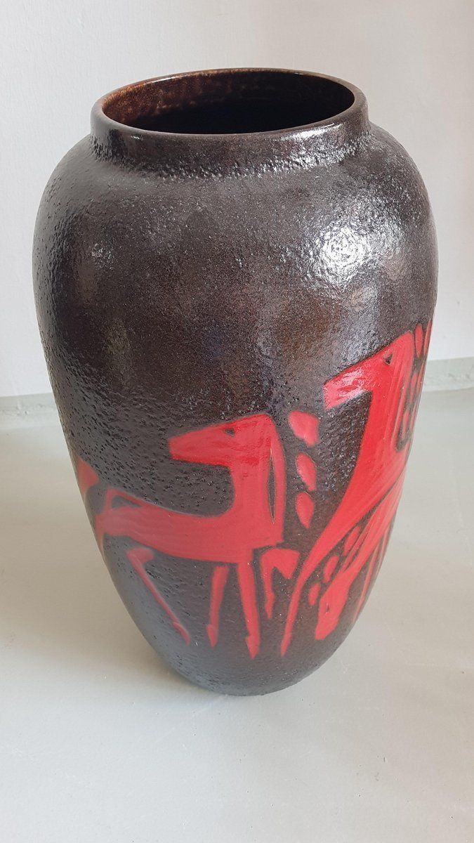 German Ceramic Floor Vase With Horses From Scheurich, 1960s