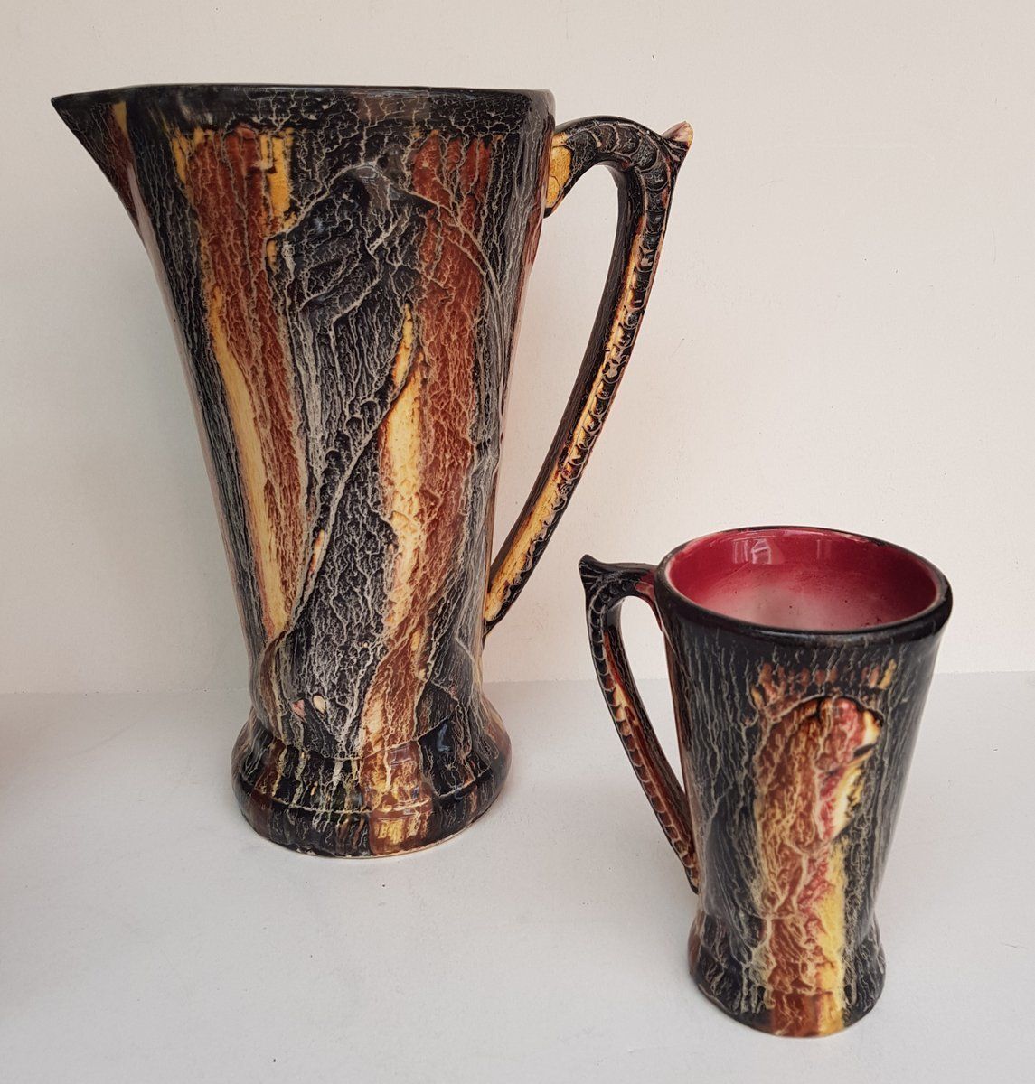 Art Deco Jug And Cups Set With A Dinosaure Pattern, 1940s, Set Of 7 photo furniture