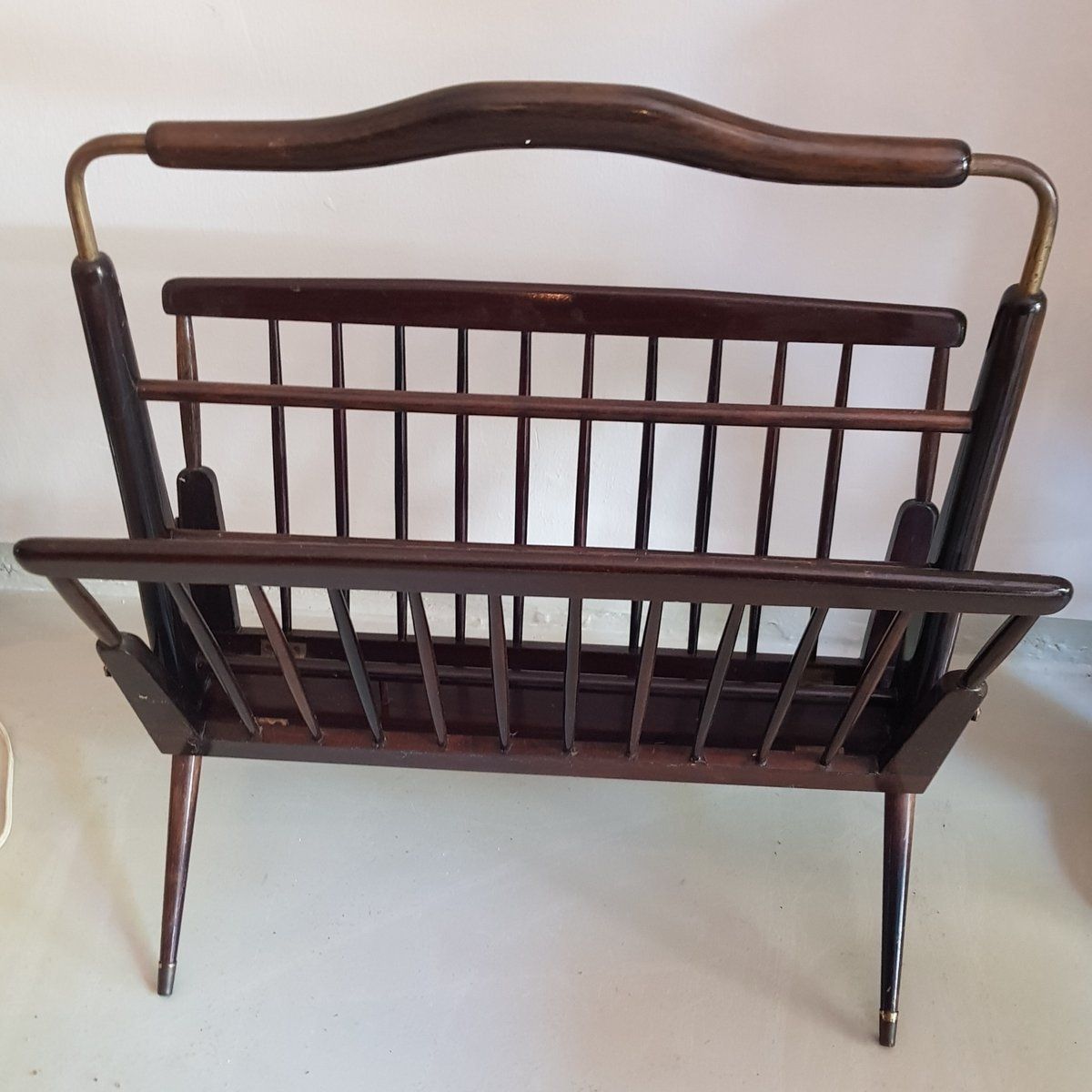 Italian Brass And Wood Magazine Rack By Cesare Lacca, 1950s photo Home Decor