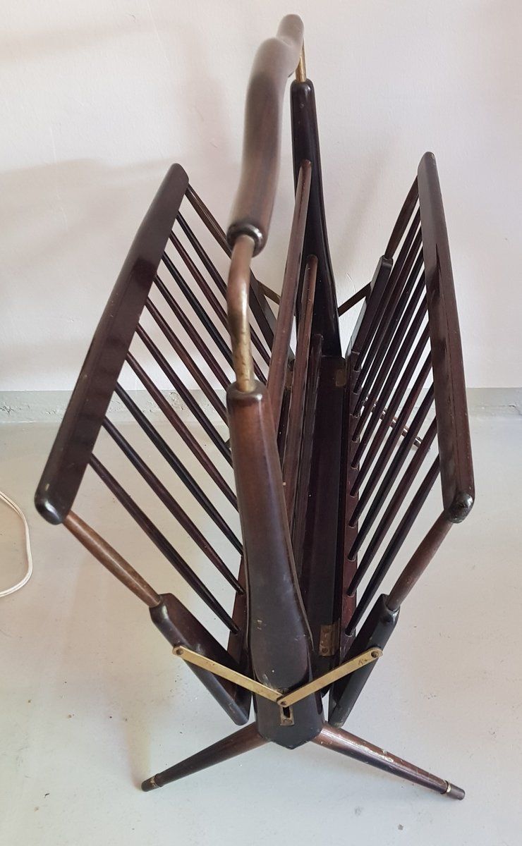 Italian Brass And Wood Magazine Rack By Cesare Lacca, 1950s photo 526.24