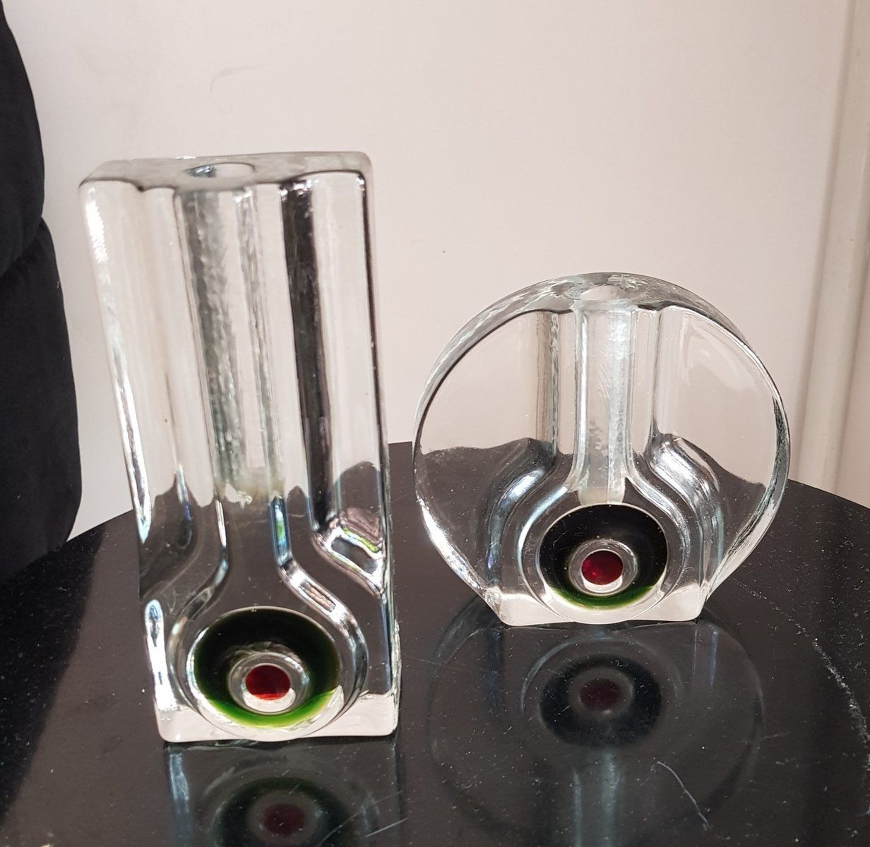 Op Art Glass Vases By H. Düsterhaus For Walther, 1960s, Set Of 2 photo for sale