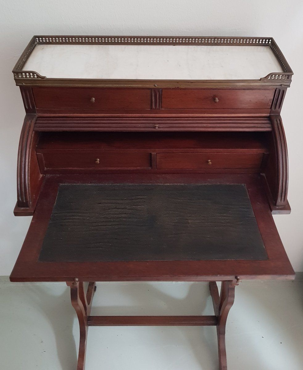 Small Antique English Brass, Mahogany, And Marble Secretaire photo 1838.72