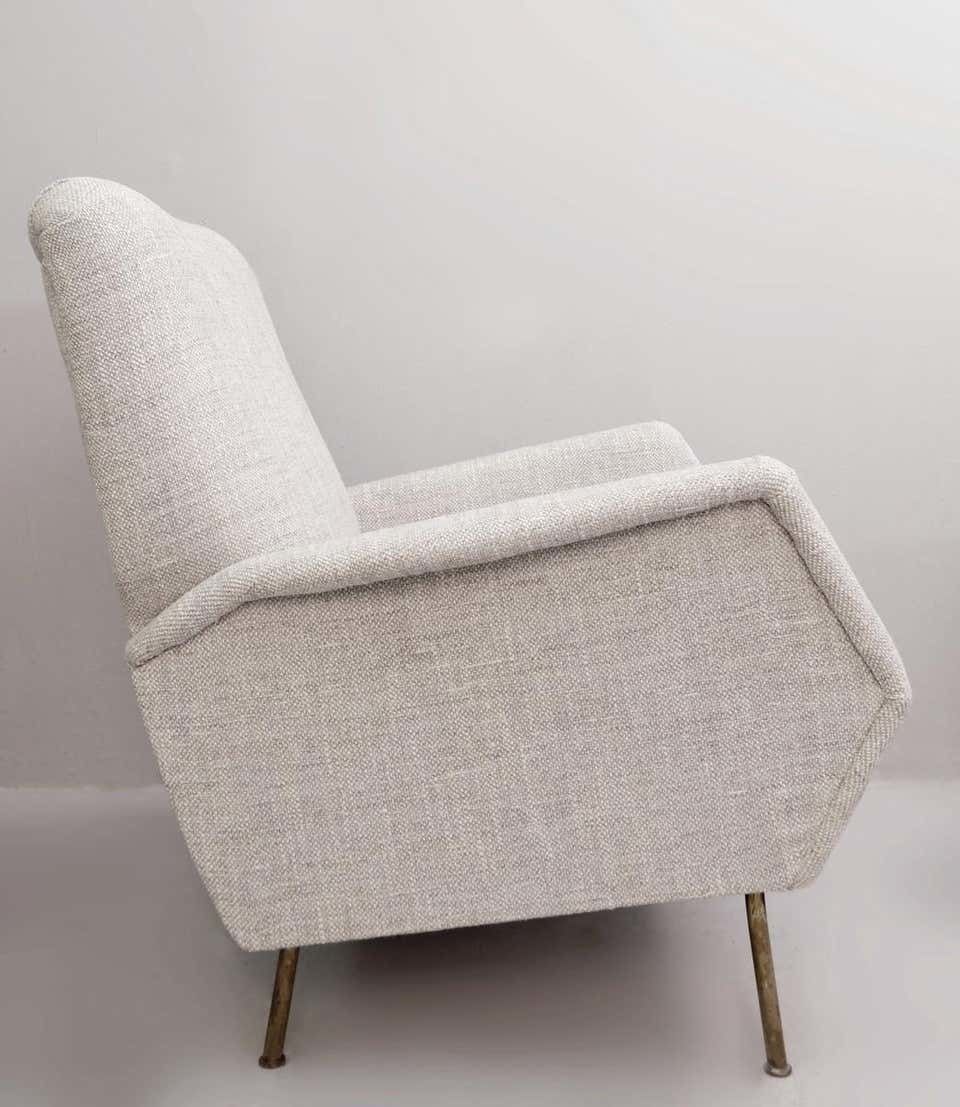 Gio Ponti Rare Model 803 Version With Brass Feet Armchairs, New Light Gray Marl photo vinterior