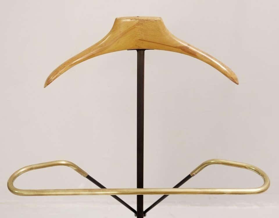 Italian Black Metal, Wood And Brass Folding Valet Stand, 1950s photo vinterior