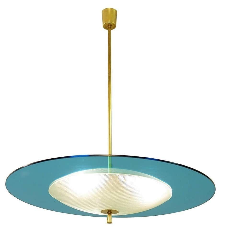 Saucer Shaped Chandelier In The Style Fontana Arte, Italy, 1960s photo for sale