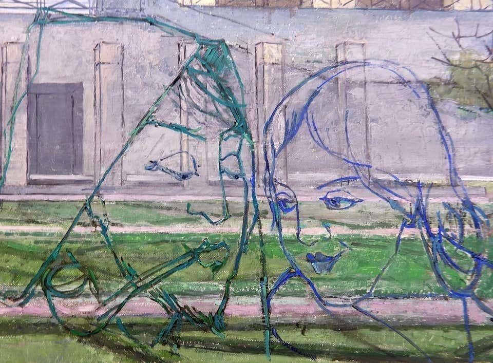 Brussels Street Scene Painting On Canvas, Victor Petré, Belgium, Circa 1960 photo Art