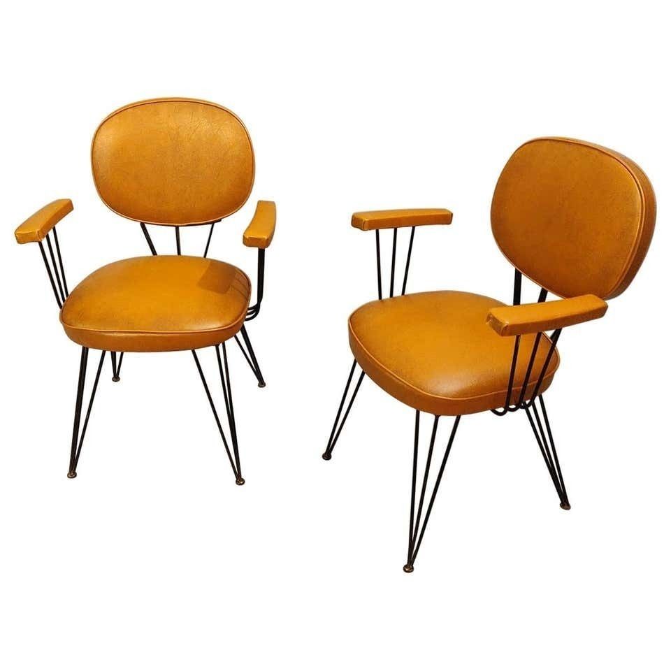 Black Lacquered Metal Structure Armchairs, Italy, 1950s