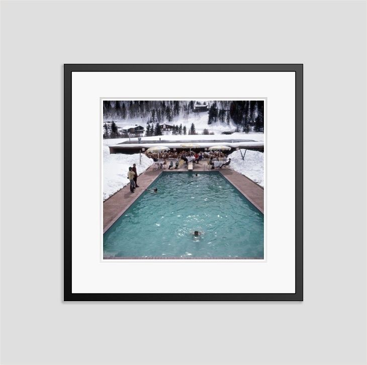 Slim Aarons 'Snow Round The Pool' 1964 C Type Print Framed In Black
