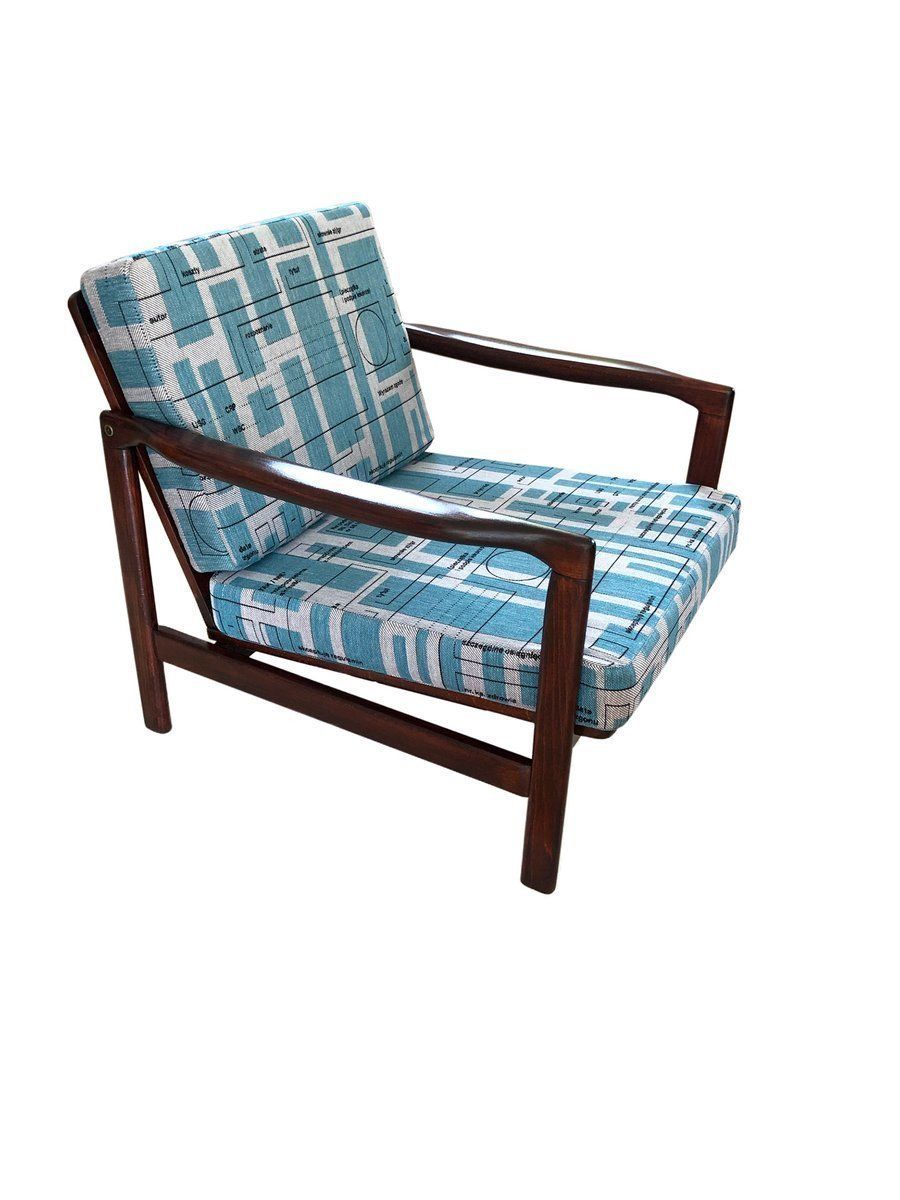 Blue Jacquard B 7752 Armchairs By Zenon Bączyk, 1960s, Set Of 2 photo 990.0