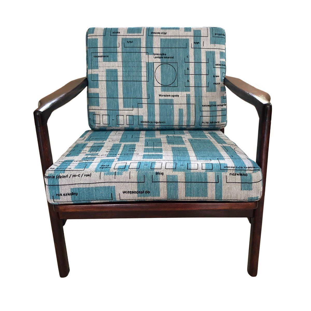 Blue Jacquard B 7752 Armchairs By Zenon Bączyk, 1960s, Set Of 2 photo vinterior