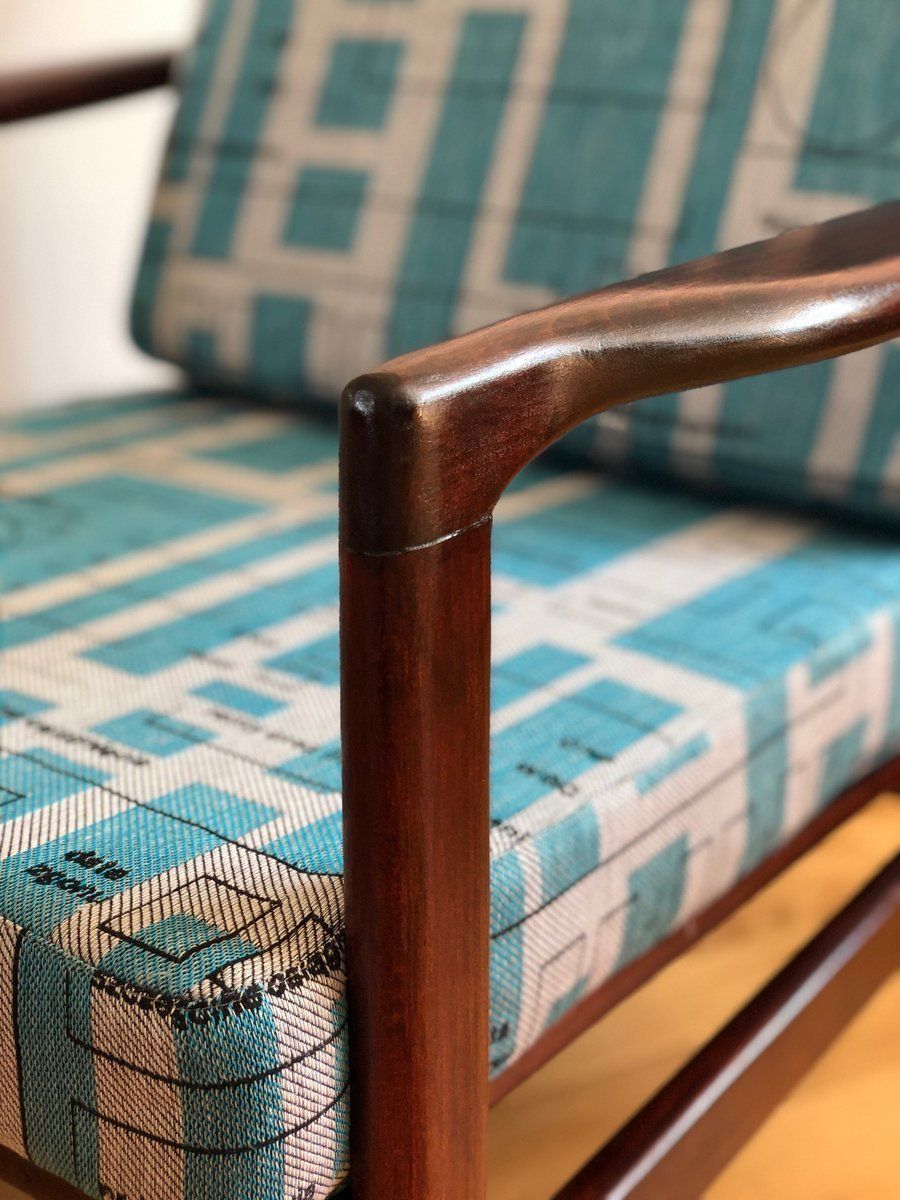 Blue Jacquard B 7752 Armchairs By Zenon Bączyk, 1960s, Set Of 2 photo buy