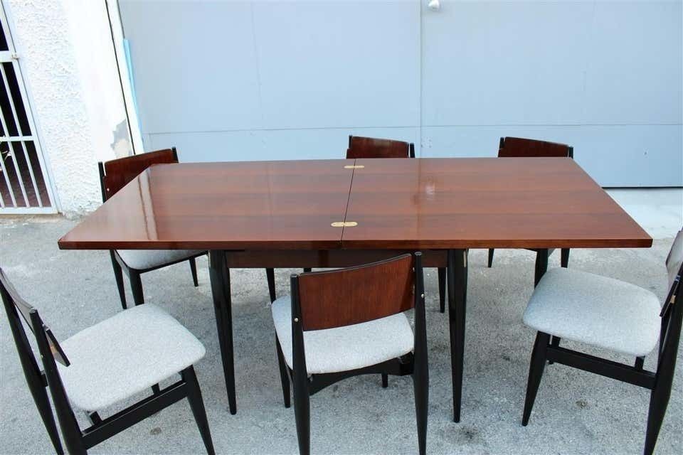 Mid Century Dining Room Sets Teak Wood Brass Italian Design Extendable Table photo furniture