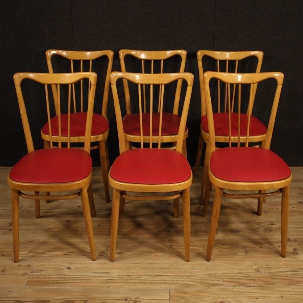 2200.0 Italian Design Chairs In Exotic Wood And Faux Leather From 60s photo