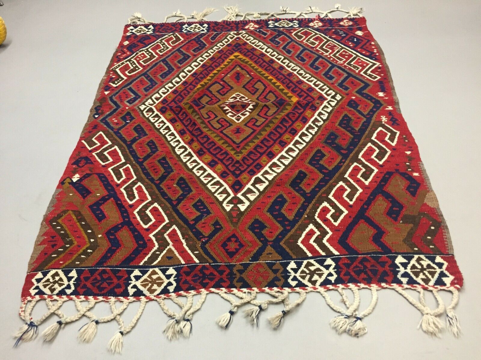 Turkish Kilim 190x145 Cm Tribal Kelim Rug, Red, Medium photo for sale