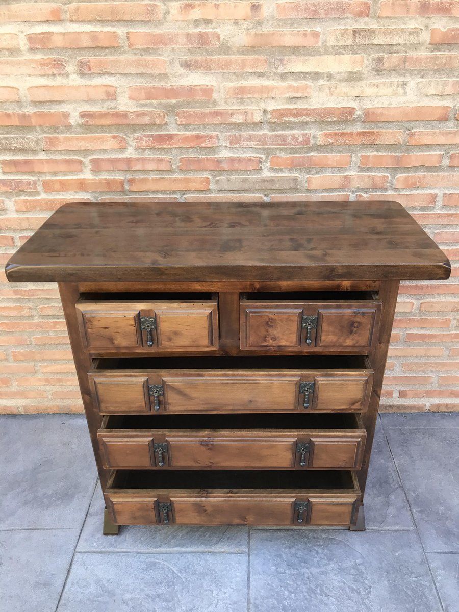 Spanish Catalan Carved Walnut Chest Of Drawers, Highboy Or Console, 1920s photo for sale