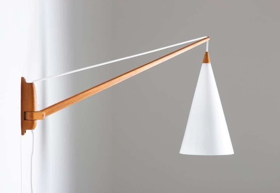 Swedish Midcentury Swiveling Wall Lamp In Acrylic And Teak By Luxus