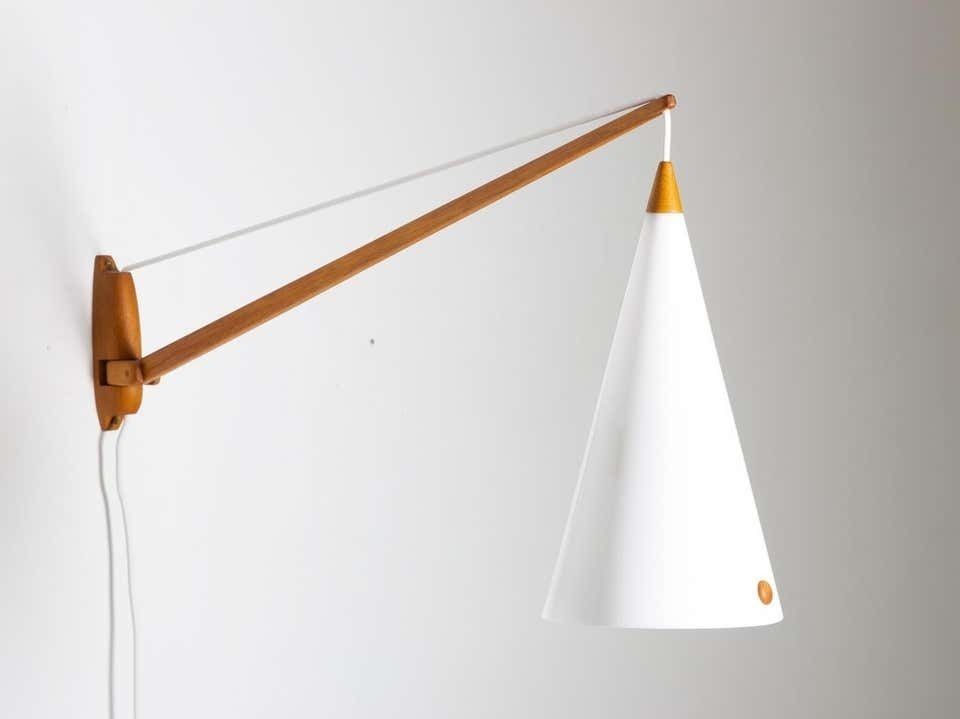Swedish Midcentury Swiveling Wall Lamp In Acrylic And Teak By Luxus photo Lighting