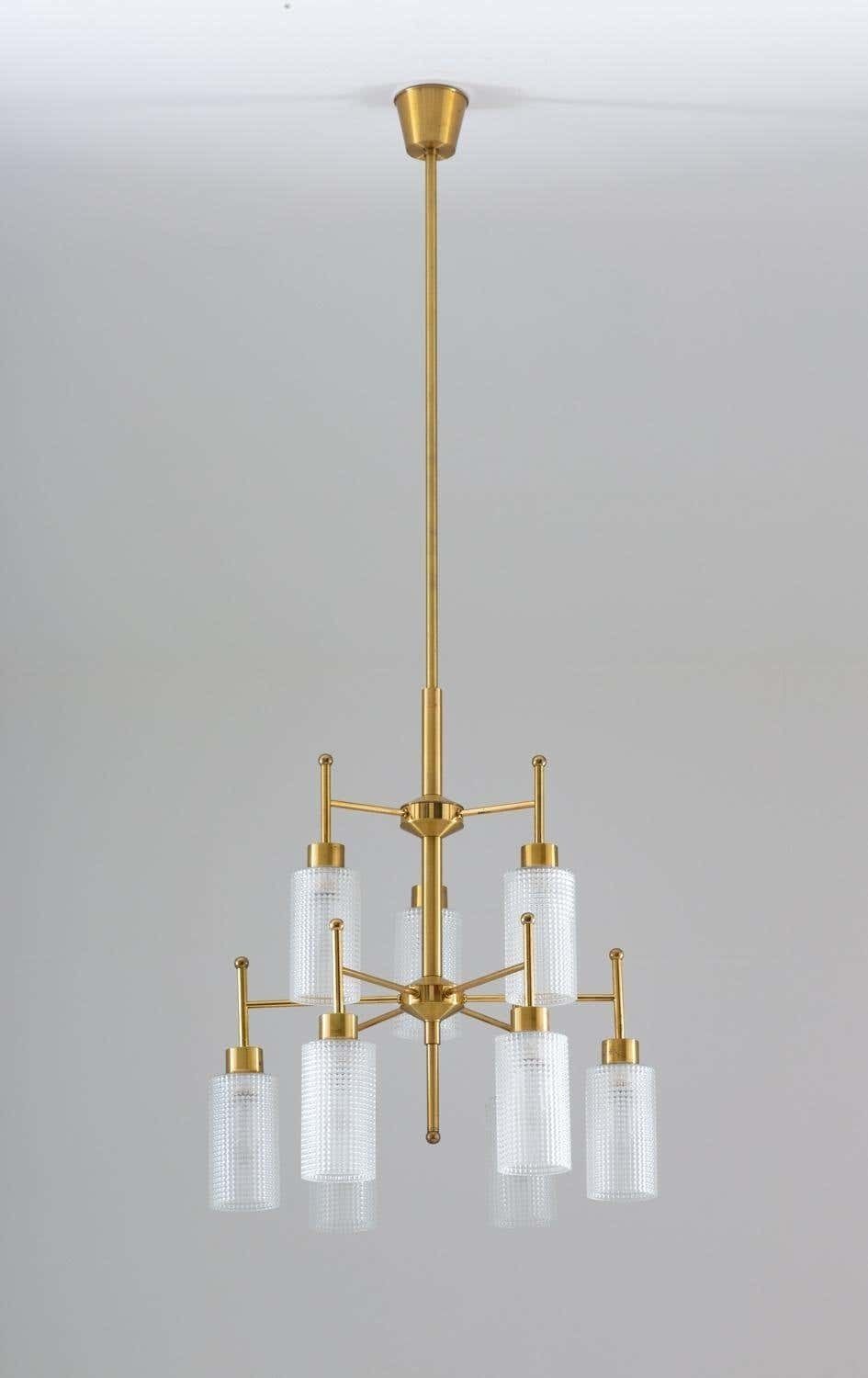 Swedish Chandeliers In Brass And Glass By Holger Johansson photo for sale