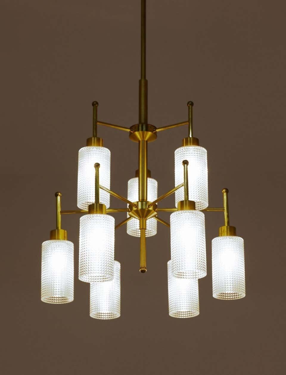 photo for sale Swedish Chandeliers In Brass And Glass By Holger Johansson