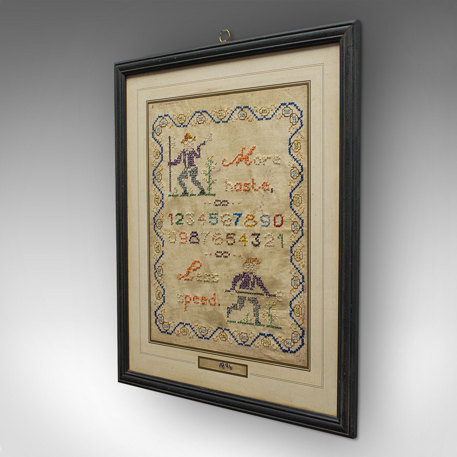 Antique Framed Sampler, English, Cross Stitch, Apprentice, Victorian, Dated 1896 photo for sale