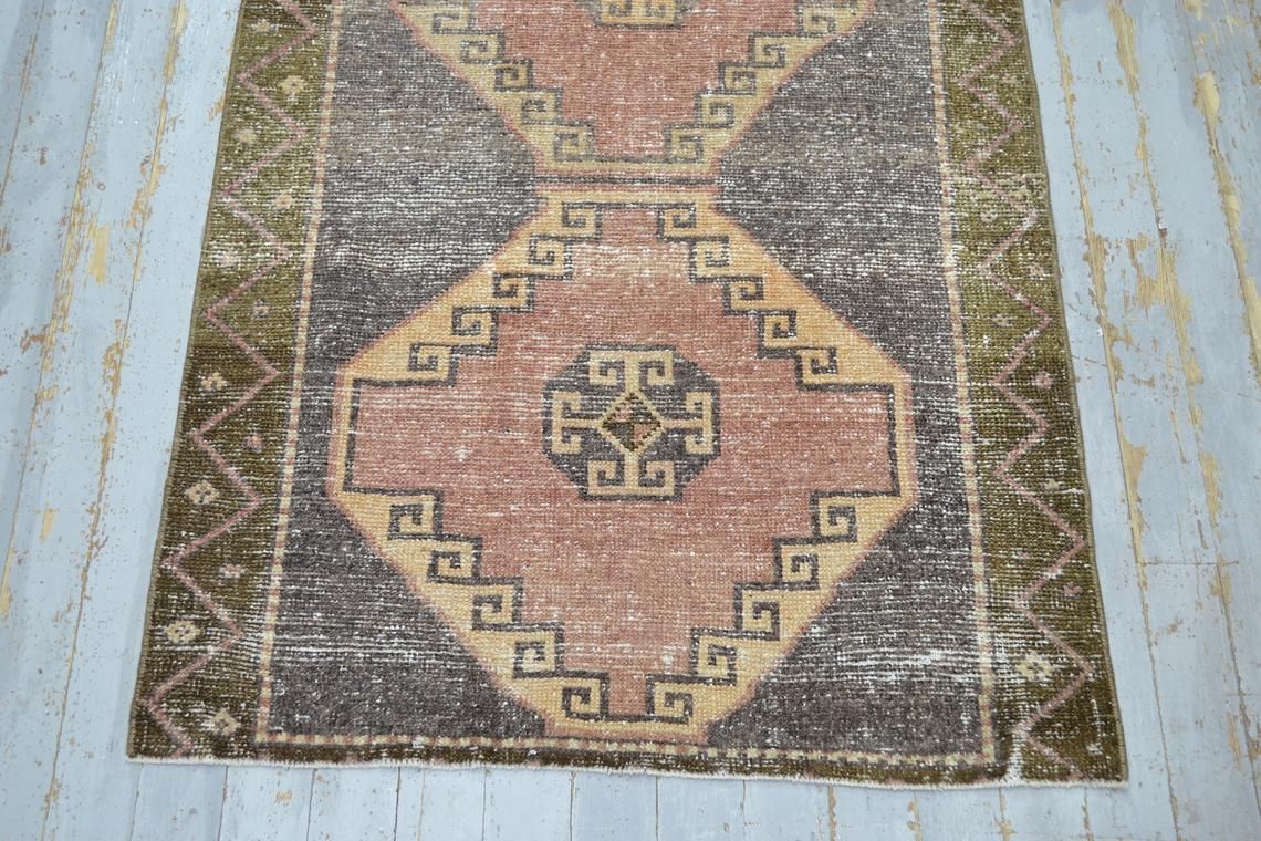97x292 Cm Geometric Runner, Turkish Runner, Vintage Runner, Handmade Runner, Runner Rug, Red Runner, Faded, Distressed, Original Vintage, Rug photo vinterior