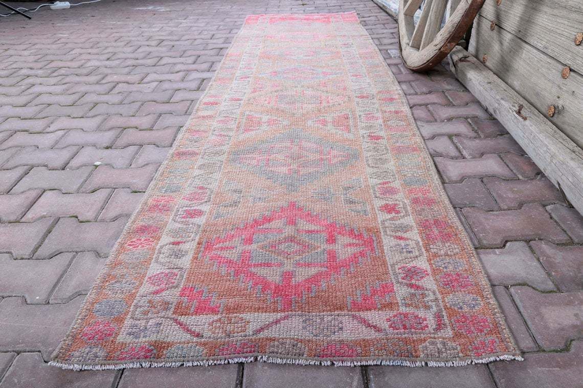 81x320 Cm Turkish Runner, Oushak Runner, Vintage Runner, Wool Runner, Handmade, Runner Rug, Turkish Rug, Hallway Runner, Home Decor, Pink photo furniture