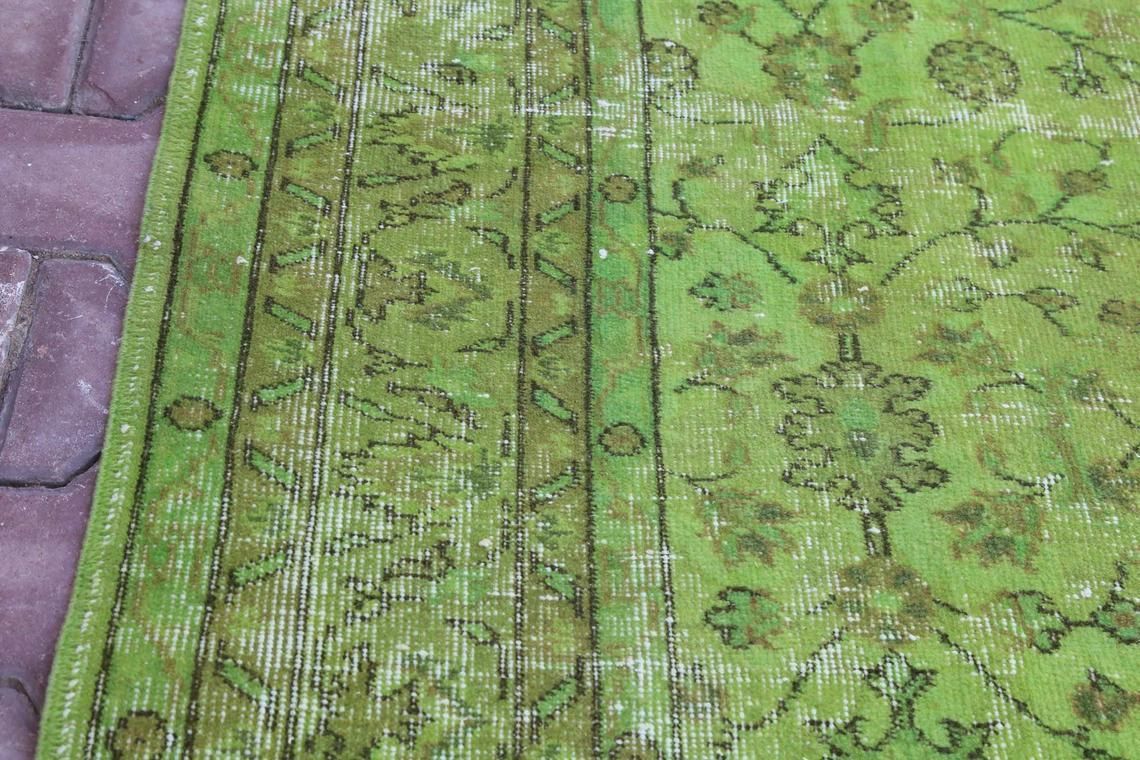206x305 Cm Modern Area Rug, Luxury Vintage Turkish Rug, Bohemian Oushak Rug, Green Floral Rug, Wool Rug, Home Decor, Green, Turkey Rug, Rugs photo 525.0