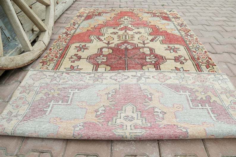 photo furniture Entryway Small Runner, Turkish Floral, Vintage Area Rug Wool, Handmade, Oushak Bohemian Runner, Long Runner