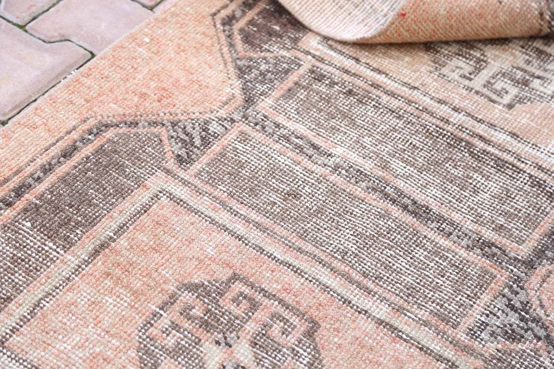 82x360 Cm Turkish Runner Rugs, Turkey Vintage Rug, Oushak Runner, Rugs Runner, Rugs Turkish, Rugs Runner, Geometric Design, Faded Orange photo vintage