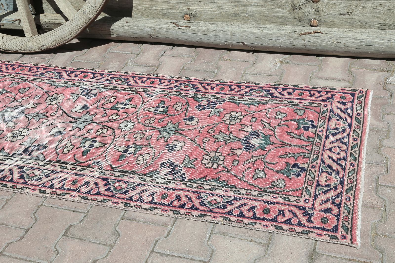 82x334 Cm Turkish Pink Hallway Runner, Handmade Wool Runner, Home Decor, Faded Distressed Pink Carpet, Vintage Runner, Authentic Floral Carpet photo Textiles