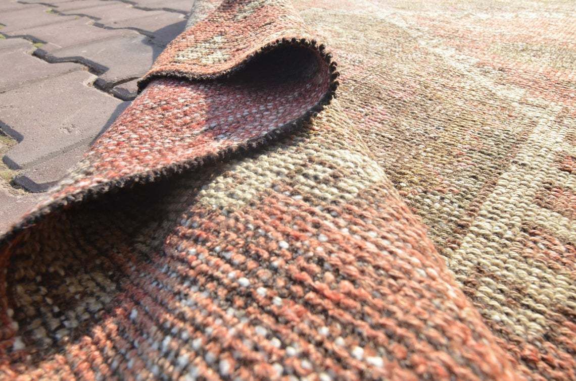photo furniture 94x313 Cm Red Runner Rug, Geometric Faded Red Vintage Runner Rug, Handmade Rug, Oushak Rug, Faded Brown Diamond Wool Muted Rug, Luxury Rugs