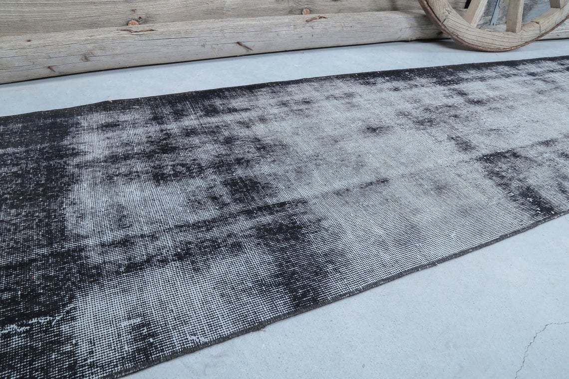 75x378 Cm Faded Red Runner, Distressed Black Gray White Turkish Runner Rug, Ethnic Muted Floor Runners, Handmade Runner Entryway Runner Rugs photo vintage